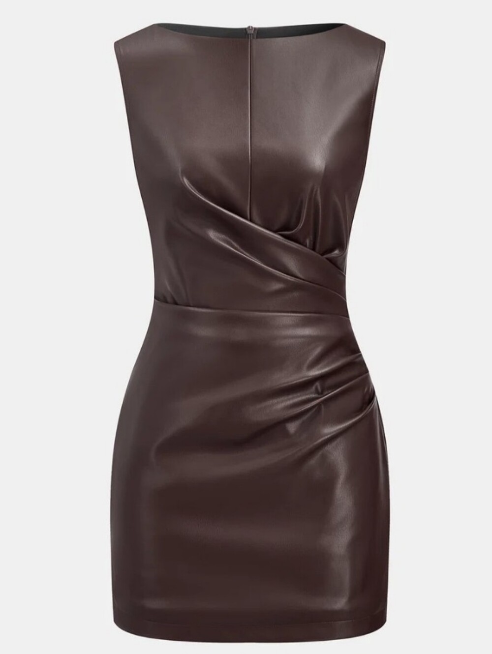 Faux Leather Waist Ruched Dress